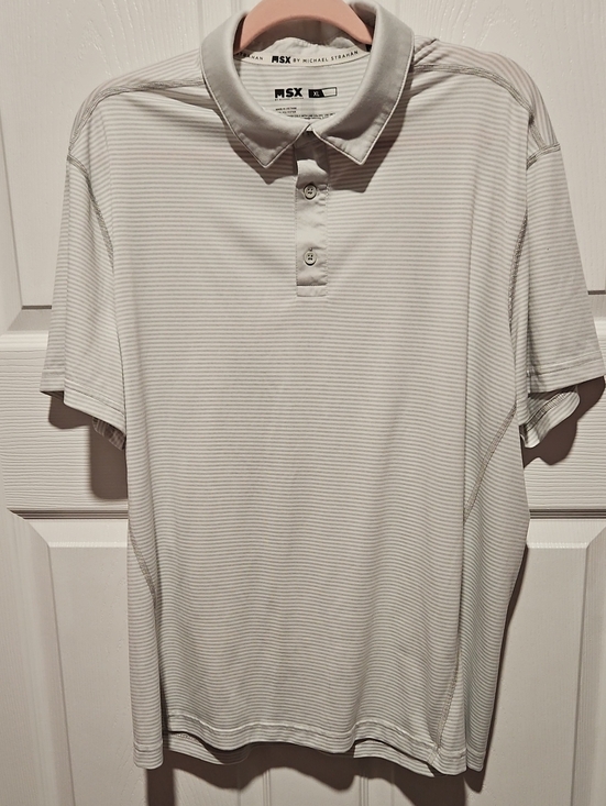 Msx By Michael Strahan Other - MSX by Michael Strahan Men's Light Gray Striped Performance Polo